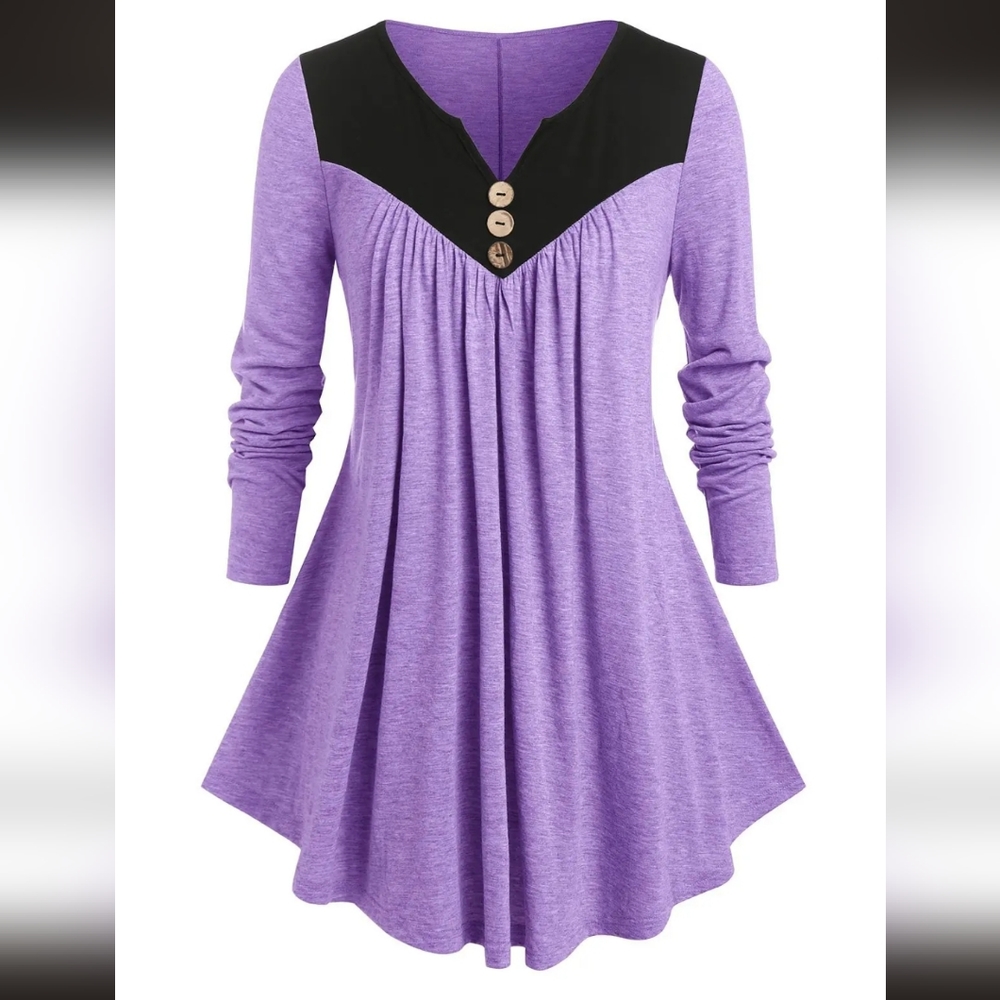 0983 NWT Two Tone Notched Pleated T Shirt Size 1X